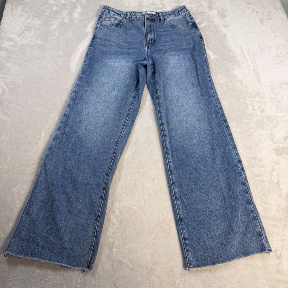 Ashley Mason Heart Pocket Wide Leg Jeans Womens 7/28 Blue Cotton Lace Trim Denim